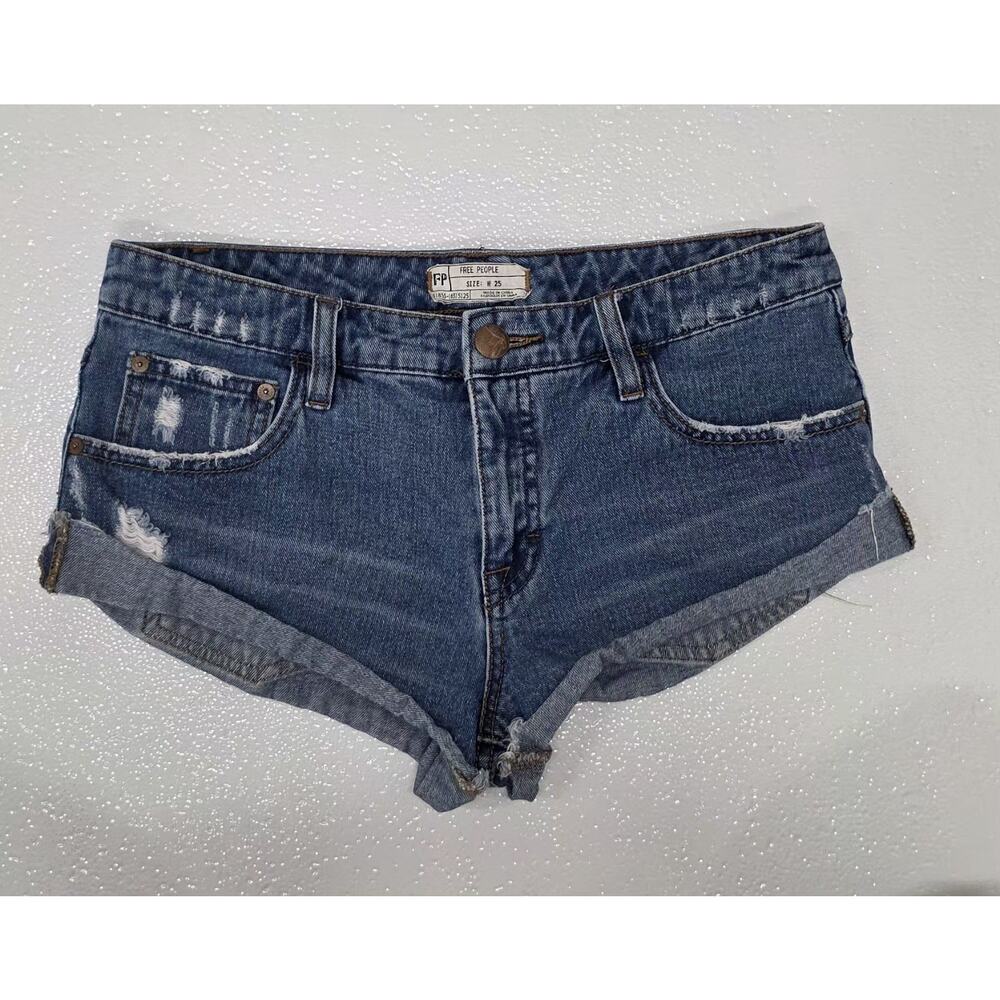 Free People Distressed Denim Shorts Size 25 Cuffed Cut Offs Boho
